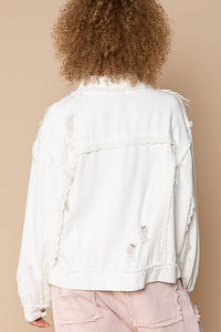 POL Distressed Balloon Sleeve Jacket - Ivory