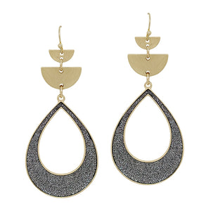 Gold and Hematite Metallic Teardrop 2" Earring