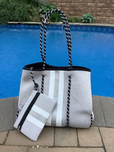 Grey with Silver & White Stripe Neoprene Tote