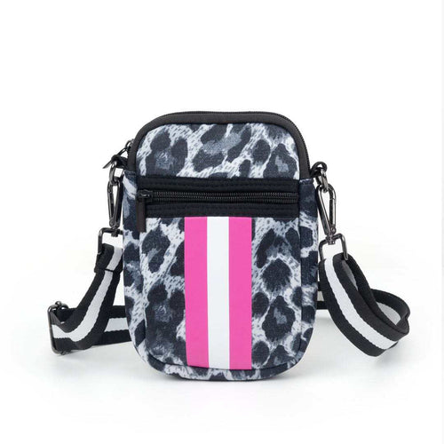 GREY/BLACK/PINK LEOPARD ZIPPER NEOPRENE PHONE HOLDER W/1.25