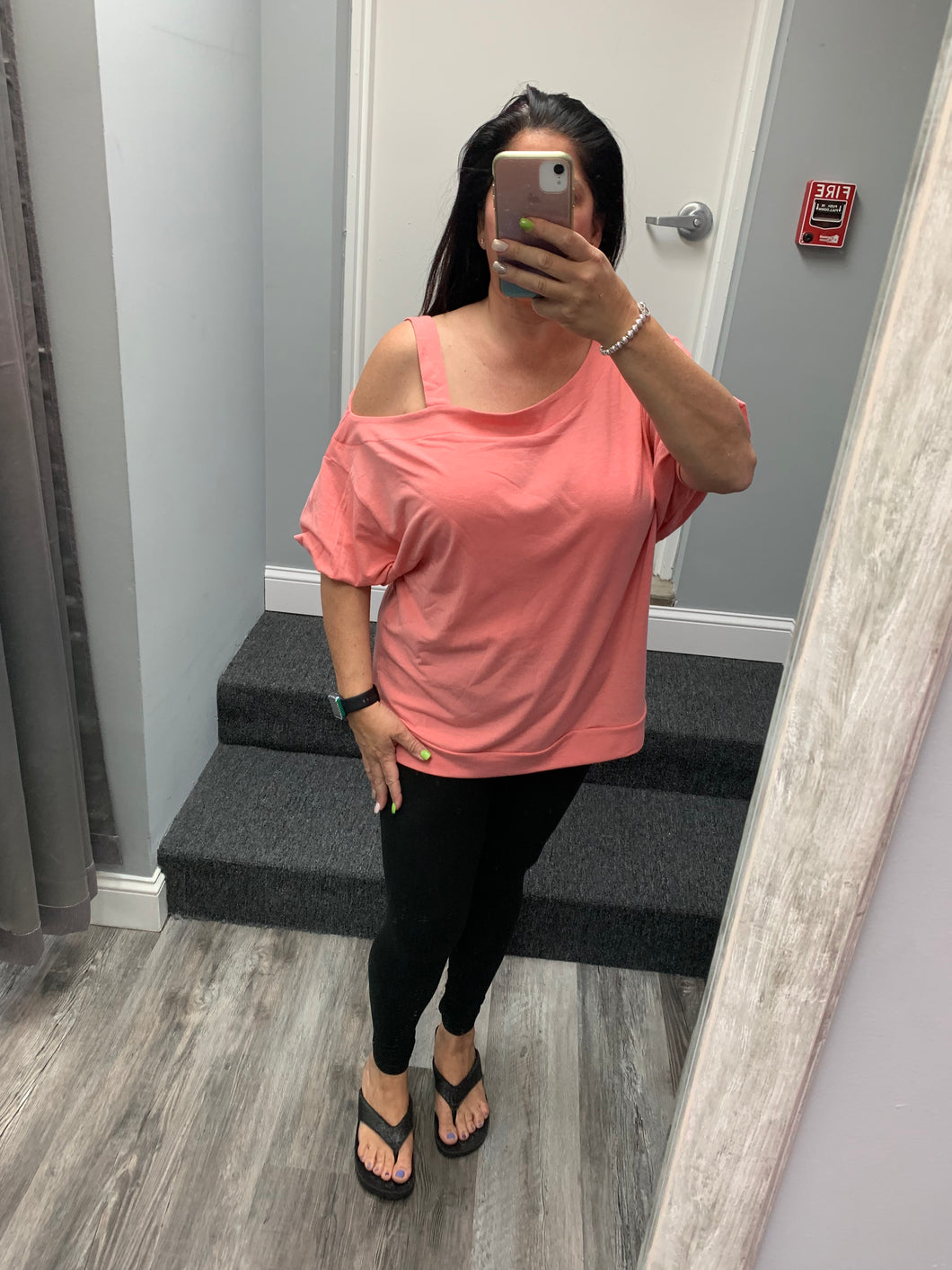 Plus Size Solid One Shoulder Strap Casual Top -Pink or Coral