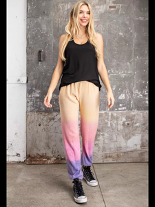 MULTI COLOR OMBRE 3 TONE HAND DIP TIE DYE CASHMERE HAND FEEL DOUBLE BRUSHED KNIT JOGGER PANTS