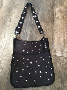 Black Mini Star Neoprene Messenger Bag with Black & White Star Strap