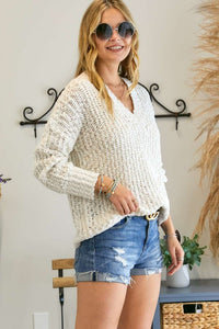 SOLID V-NECK SWEATER - IVORY