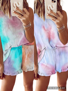 Tiedye Tank and Shorts Lounge Set - Turquoise/Purple Multi or Light Blue Pink Multi. Was $44 Now $25