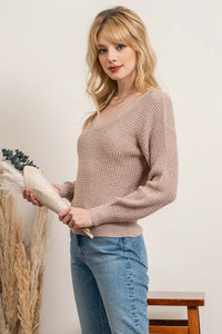 OPEN BACK PULLOVER SWEATER - LIGHT MOCHA