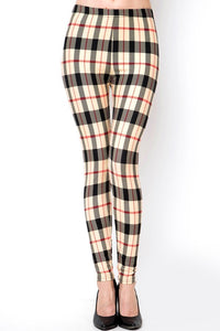 Kids Tan Plaid Print Brushed Leggings