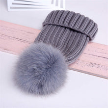 Solid Ribbed Knit Hats w/ Removable PomPom - Black or Grey