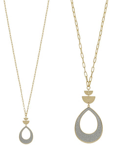 Matte Gold with Silver Metallic Teardrop 32" Necklace