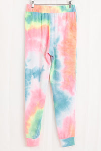 TIE-DYE JOGGERS WITH AN ELASTICIZED DRAWSTRING WAIST, SLANTED POCKETS AND BANDED ANKLE CUFFS - PASTEL MULTI