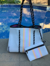 White with Pastel Stripe Neoprene Tote