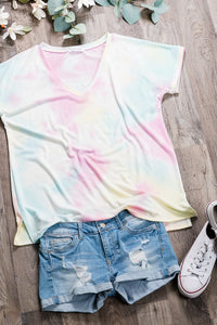 TIE-DYE PRINT TOP WITH A V NECKLINE - PINK MULTI