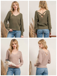 OPEN BACK PULLOVER SWEATER - LIGHT MOCHA