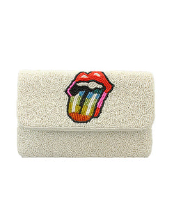 French Kiss Mini Bead Clutch- Ivory/Rainbow