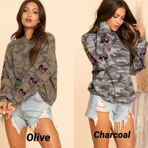 Camouflage sweatshirts with skulls - Charcoal or Olive