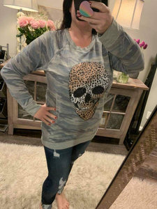 LEOPARD SKULL TOP - Blue Camo, Black or Charcoal