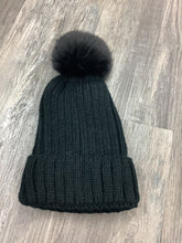 Solid Ribbed Knit Hats w/ Removable PomPom - Black or Grey