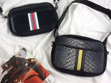 Black Metallic with Red/Grey/White Stripe Neoprene Crossbody Bag