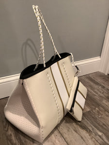 Ivory Gold Stripe Canvas/Neoprene Tote bag