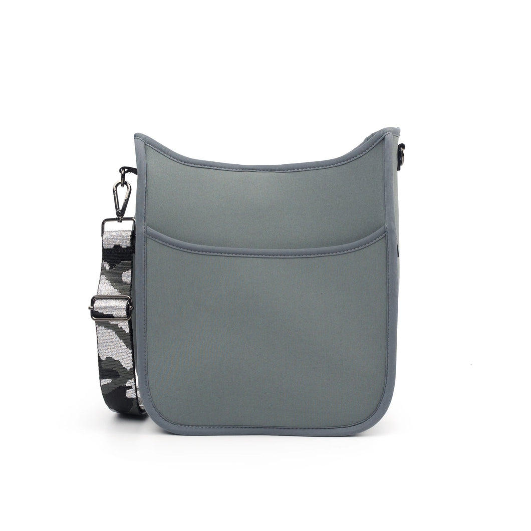 Grey Neoprene Messenger Bag with Camo Strap