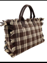 Plaid Fringe Tote Bag - Brown or Black