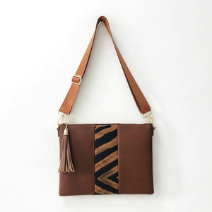 Vegan Leather Clutch/ Crossbody with Zebra Stripe - Black or Brown