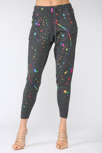 FATE FOIL PAINT SPLATTER KNITTED JOGGER PANTS - CHARCOAL