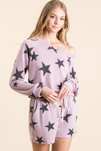 STAR PRINT SWEATER KNIT TOP - Lavender, Sage or Taupe