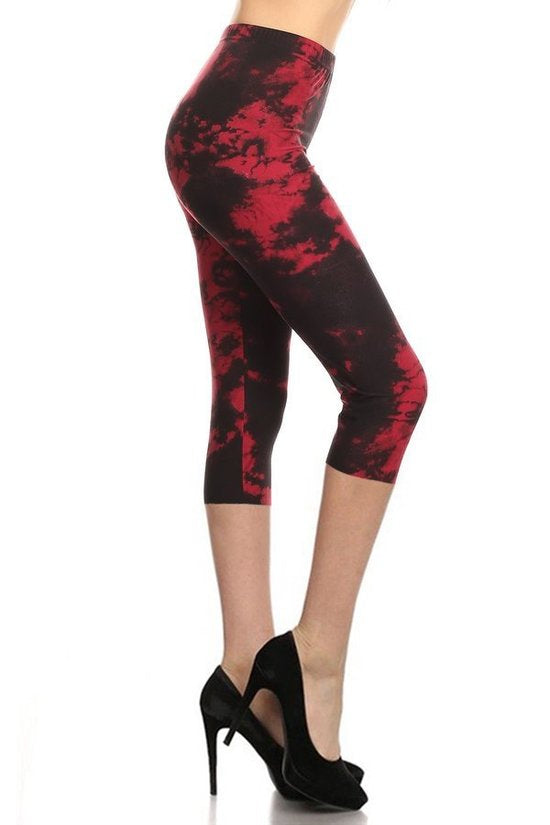 Burgundy & Black Tiedye Os Capris