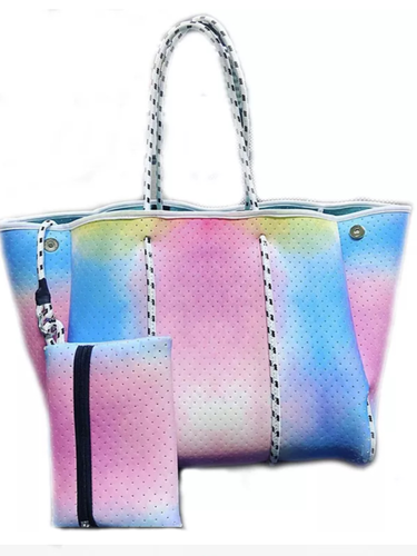 Pastel Tiedye White Handle Neoprene Tote