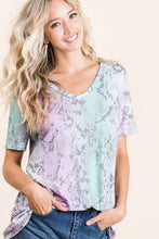 TIE DYE HAIRY DEEP U NECK SOFT KNIT TOP - BLUSH/GREY MULTI or LAVENDER/TURQUOISE MULTI