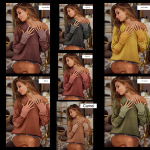 THERMAL KNIT TOP WITH THUMB OPEN CUFFS AND ELBOW PATCH DETAIL - ASSORTED COLORS