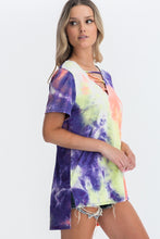 Tie Dye Crisscrossed Top - Coral Purple