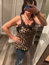 LACE TRIMMED CAMI LEOPARD TANK TOP WITH ADJUSTABLE STRAP