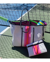 White with Pink & Orange Stripe Neoprene Tote 🧡💗🧡