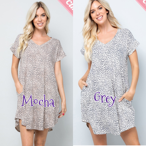 Leopard print jersey dress - Grey or Mocha