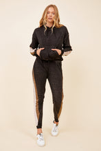 Black w/ Tan Olive Ivory Stripe Burnout Jogger w/ Satin Trim