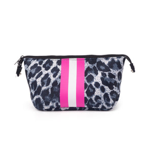 Grey/Black Leopard Pink Stripe Neoprene Cosmetic/Wallet/Purse Neoprene Bag