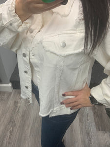 POL Distressed Balloon Sleeve Jacket - Ivory