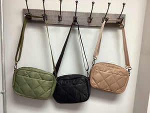 Quilted Puffer Crossbody - Tan, Black or Olive