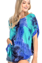 Tie-dye top featured in a round neckline and cuff short sleeve with twisted open back detail - Aqua Blue