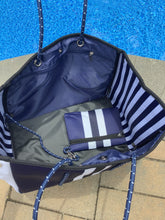 Navy with White Stripe Neoprene Tote