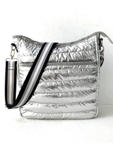 Puffer Crossbody with Striped Strap - Black, Silver or Gunmetal