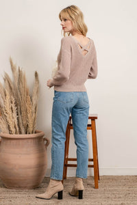 OPEN BACK PULLOVER SWEATER - LIGHT MOCHA