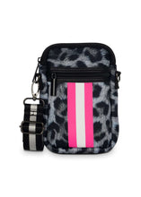 GREY/BLACK/PINK LEOPARD ZIPPER NEOPRENE PHONE HOLDER W/1.25" STRAP