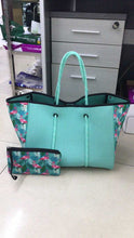 Flamingo Print Neoprene Tote - Mint