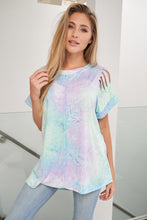 White Birch short sleeve tie dye knit top with a round neck featuring a loose fit and a cut out detail - MINT or  CORAL. CLEARANCE FINAL SALE!