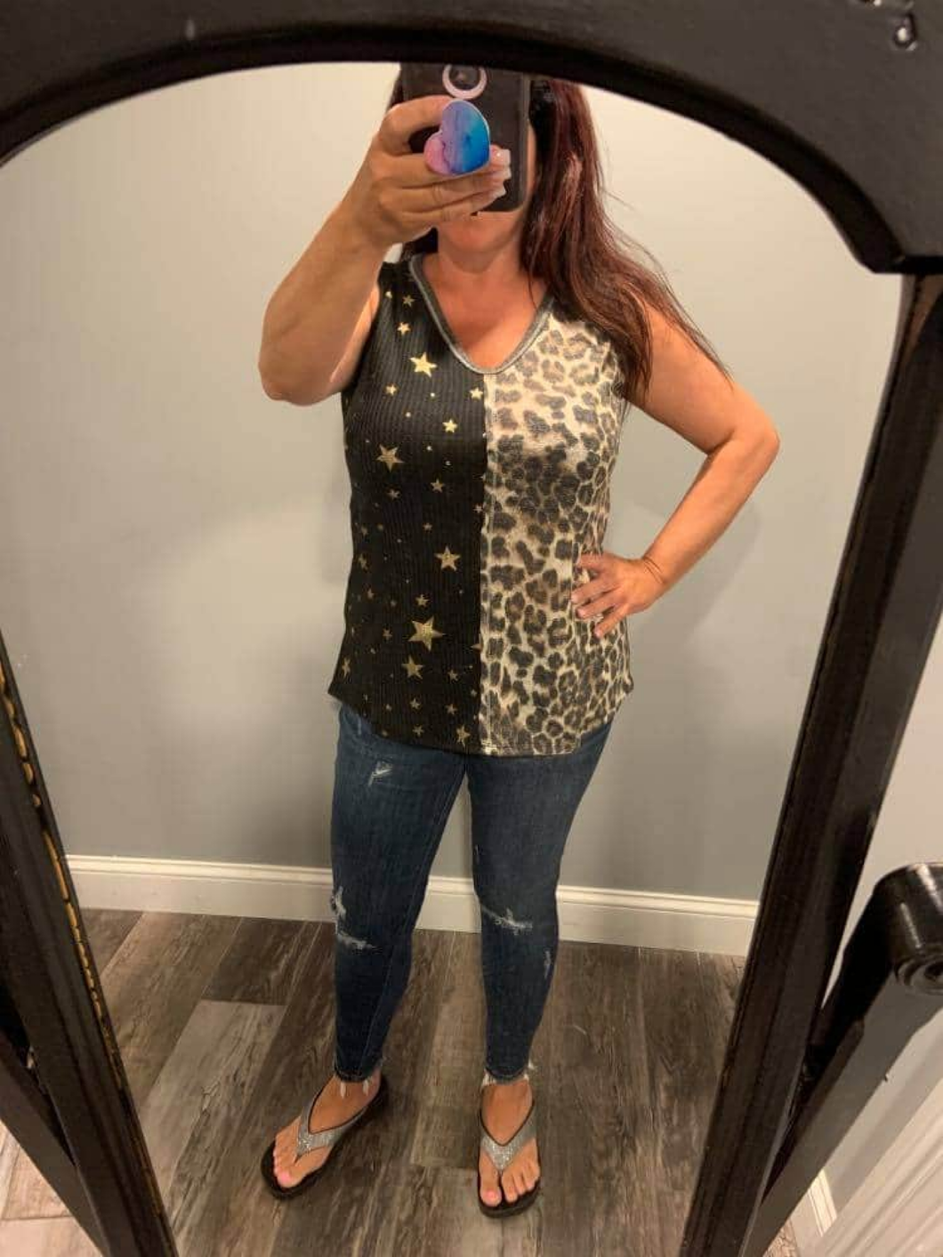 SLEEVELESS PRINT MIX FRONT TOP WITH CONTRAST - available with gold or silver stars