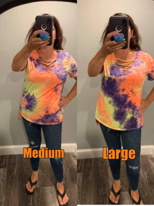 Tie Dye Crisscrossed Top - Coral Purple