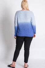 PLUS COLOR BLOCK LONG SLEEVE V-NECK SWEATER- BLUE OMBRÉ